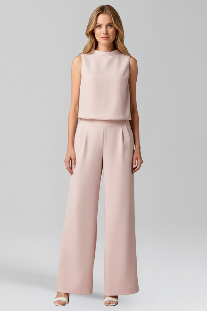 Women’s Jumpsuit with Round Neckline and Wide Legs