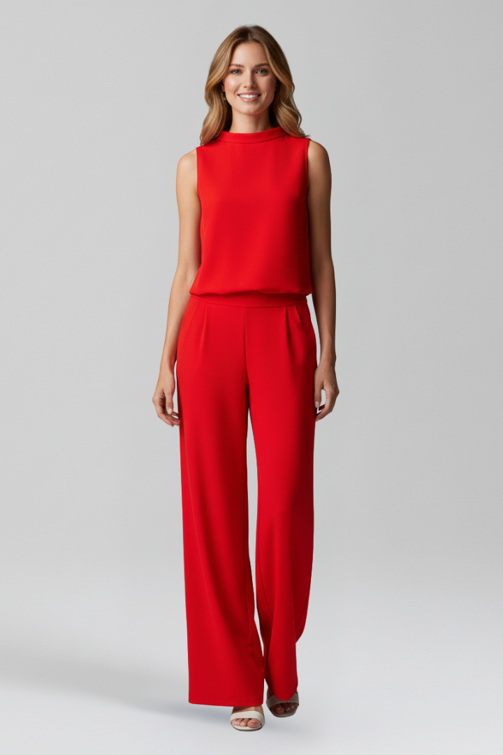 Women’s Jumpsuit with Round Neckline and Wide Legs