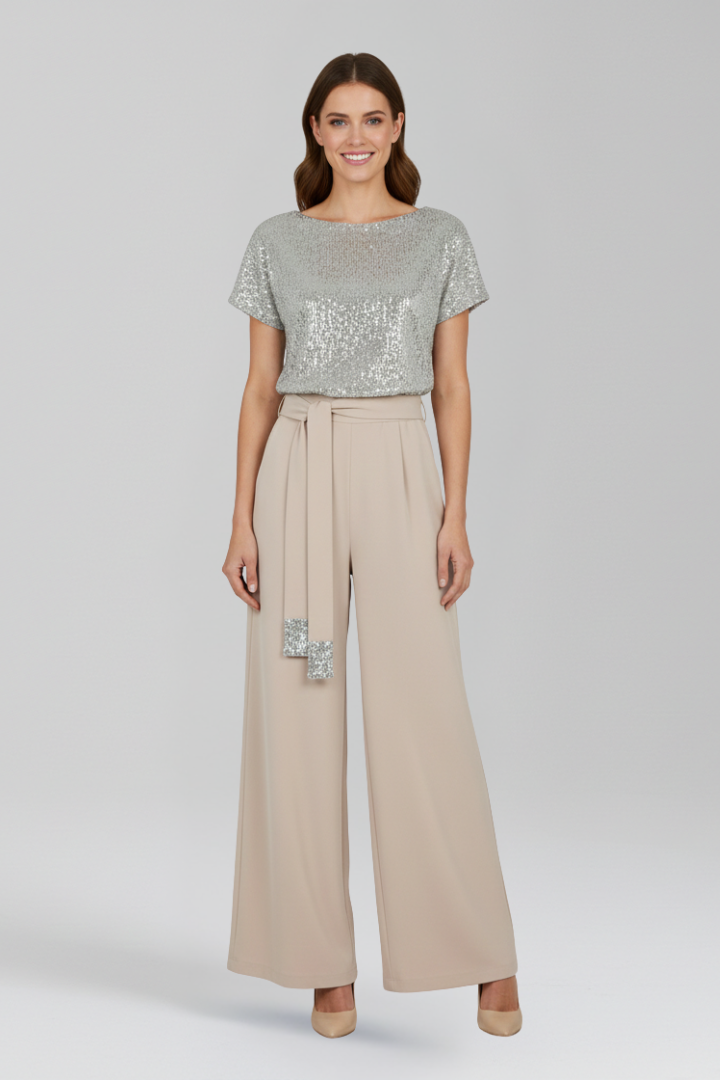 Women’s Jumpsuit with Sequined Top and Wide Legs