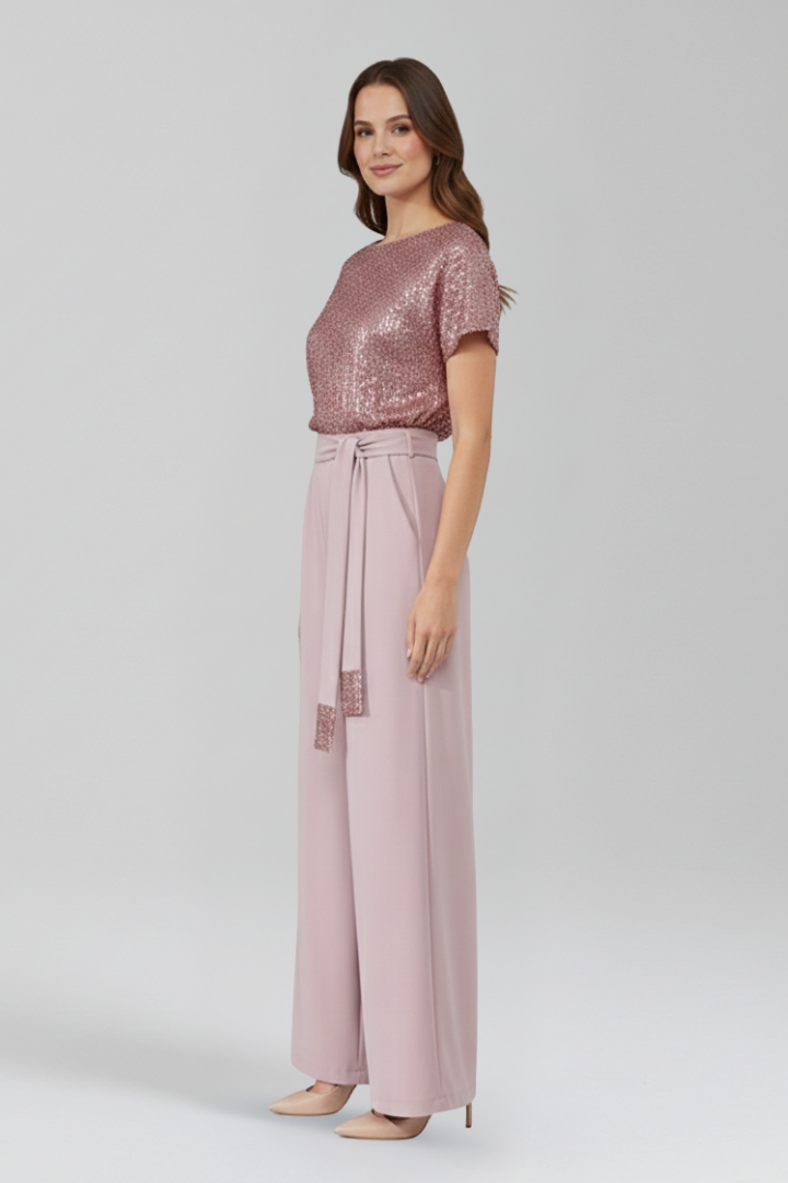 Women’s Jumpsuit with Sequined Top and Wide Legs