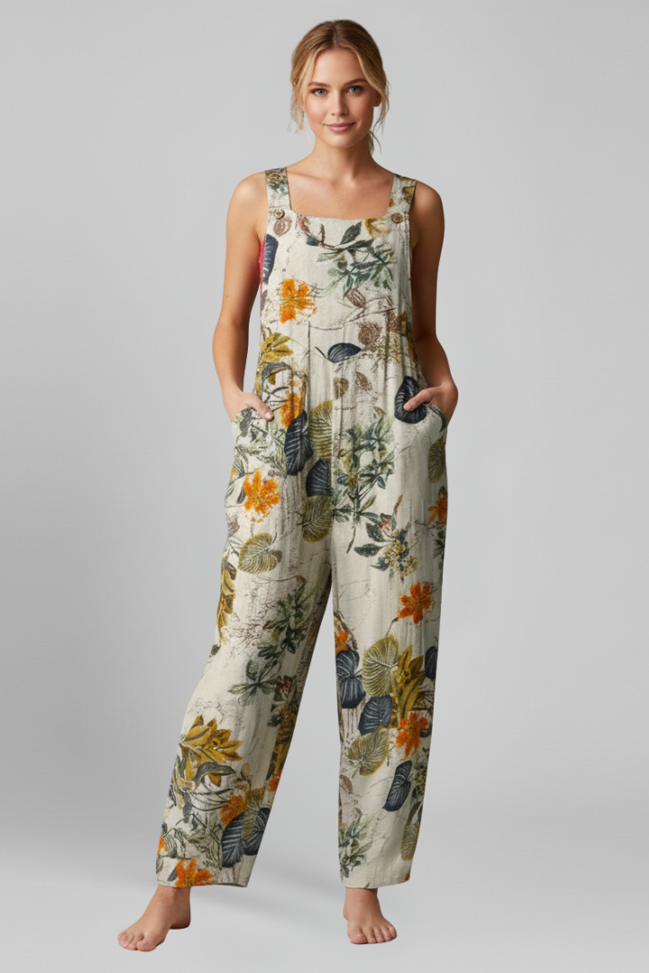 Women’s Jumpsuit with Spaghetti Straps and Printed Surface