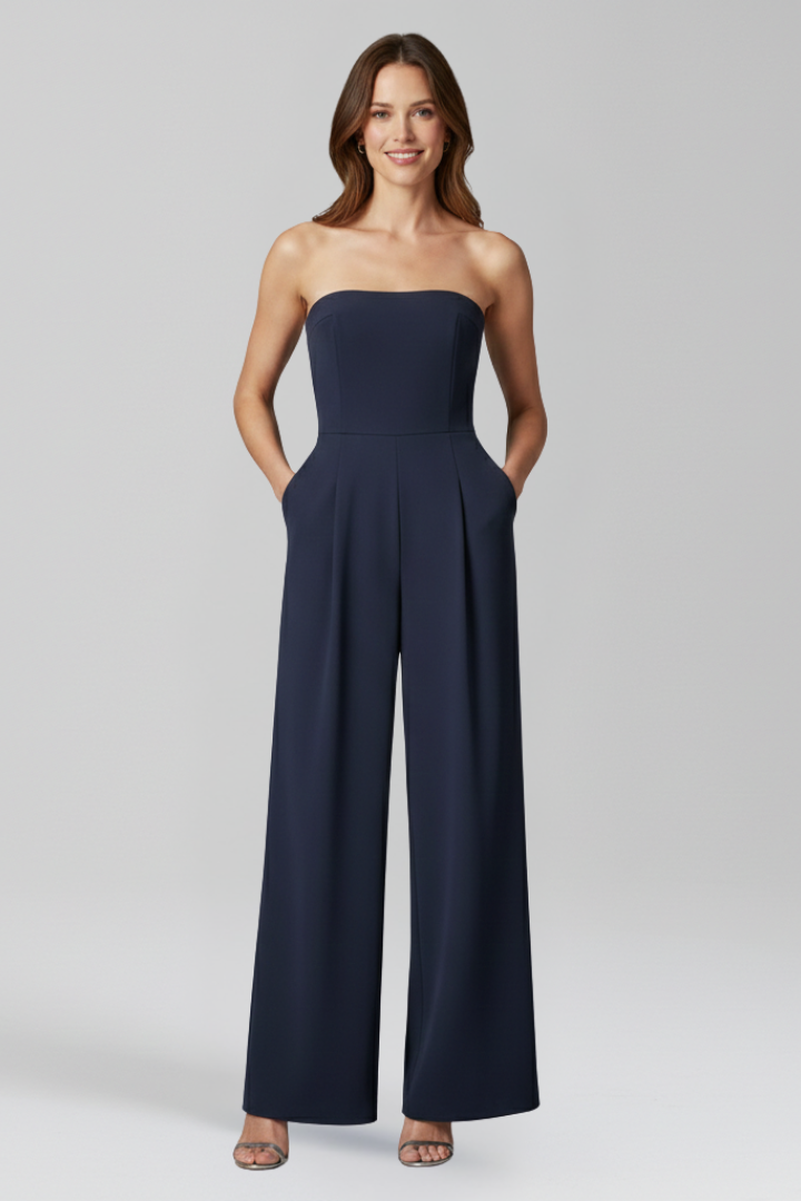 Women’s Jumpsuit with Strapless Neckline and Wide Legs