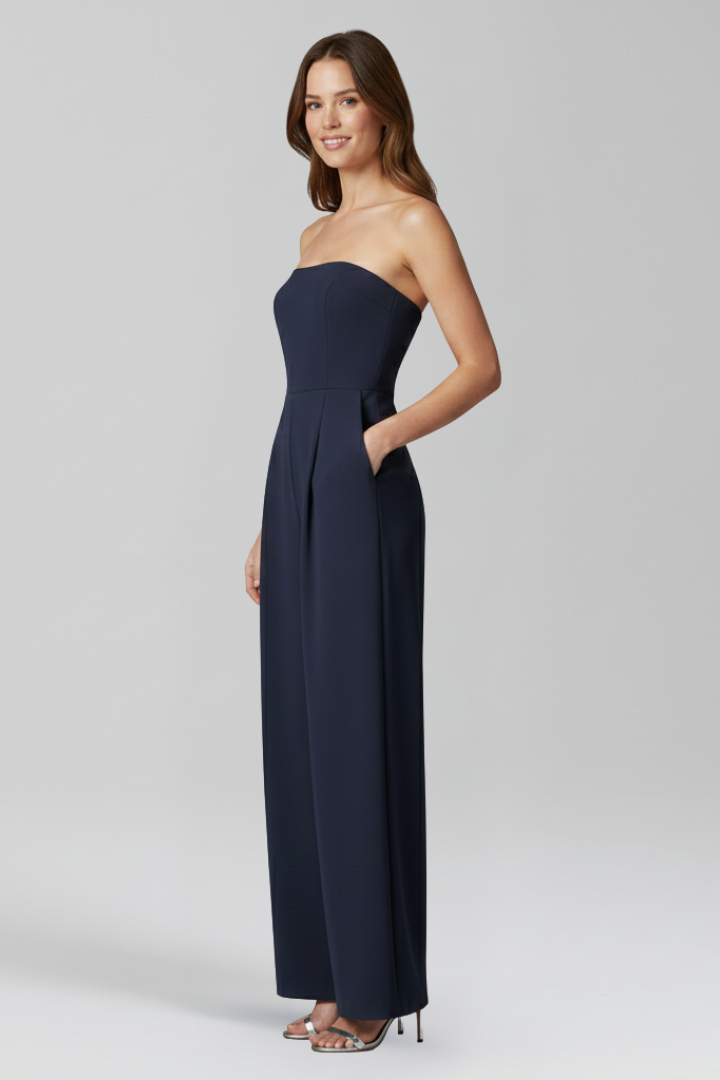 Women’s Jumpsuit with Strapless Neckline and Wide Legs