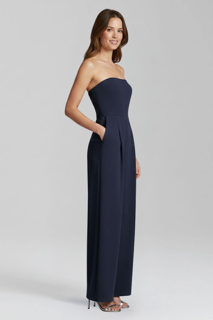 Women’s Jumpsuit with Strapless Neckline and Wide Legs