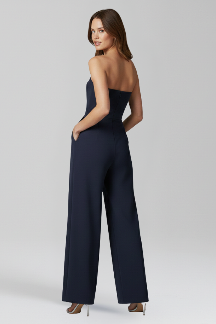 Women’s Jumpsuit with Strapless Neckline and Wide Legs