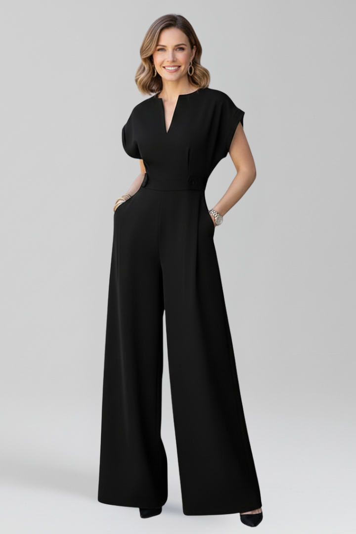 Women’s Jumpsuit with V-Neckline and Wide Legs