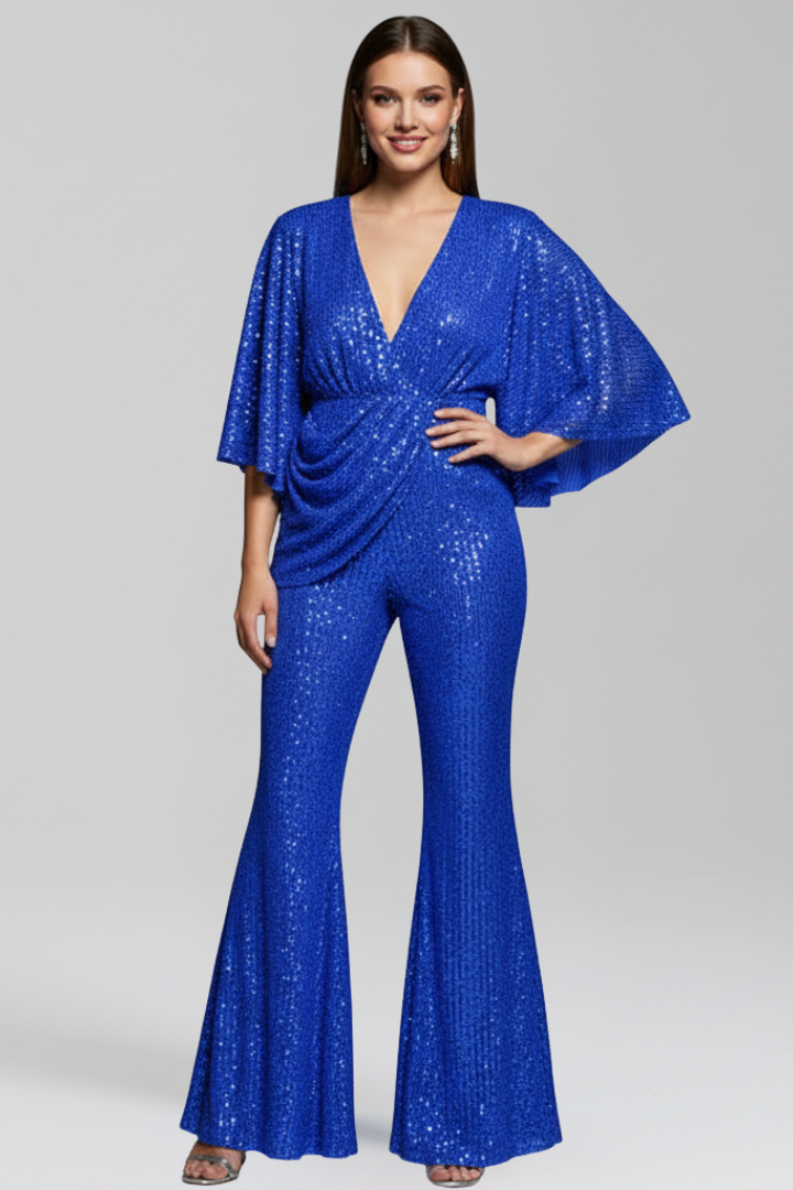 Women’s Jumpsuit with V Neck and Wide Sleeves