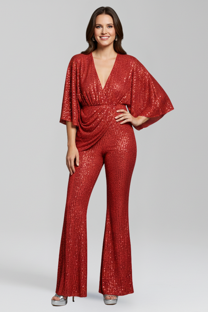 Women’s Jumpsuit with V Neck and Wide Sleeves