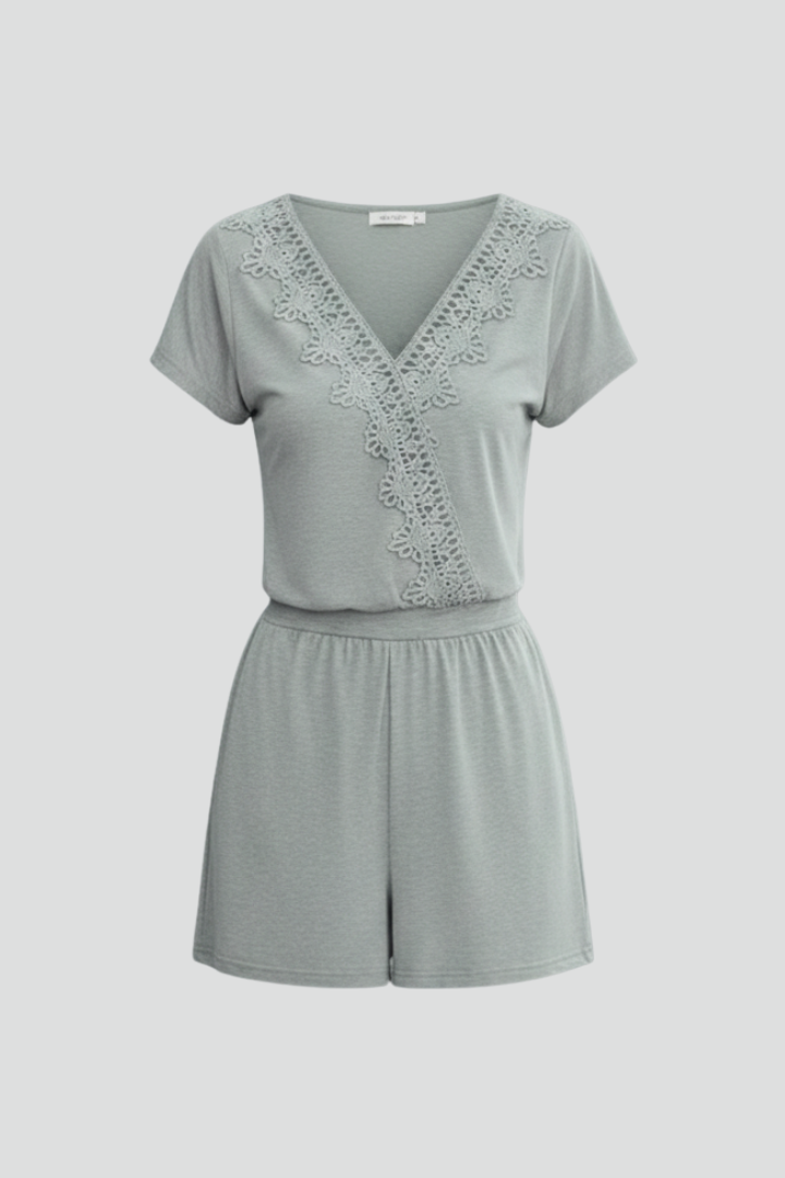 Women’s Jumpsuit with V Neckline and Crochet Detail