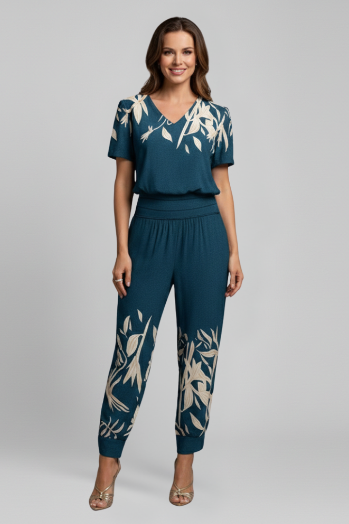 Women’s Jumpsuit with V Neckline and Elastic Waist