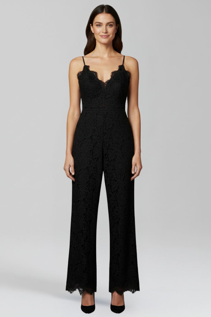 Women’s Jumpsuit with V Neckline and Lace Detail
