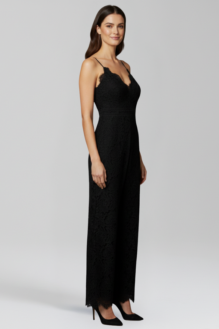 Women’s Jumpsuit with V Neckline and Lace Detail