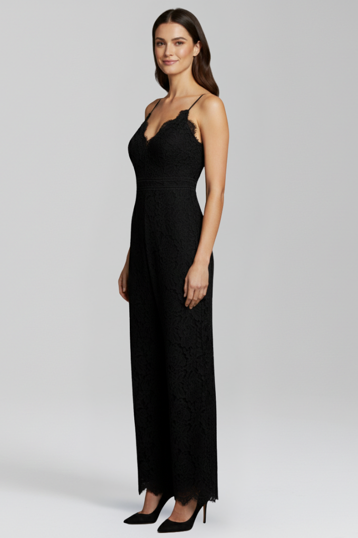 Women’s Jumpsuit with V Neckline and Lace Detail