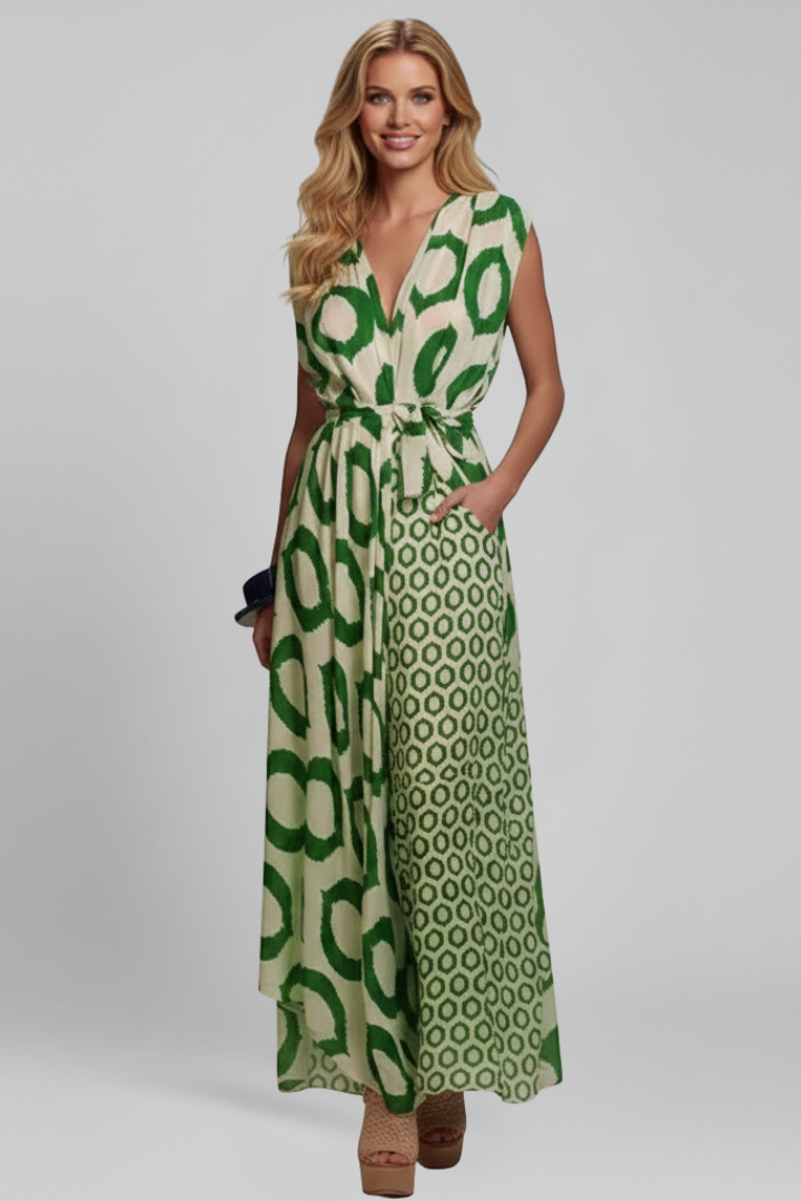 Women’s Jumpsuit with V Neckline and Printed Surface