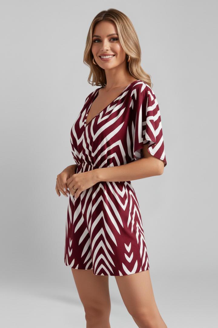 Women’s Jumpsuit with V Neckline and Printed Surface