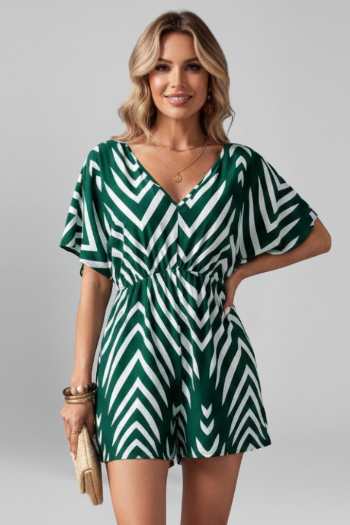 Women’s Jumpsuit with V Neckline and Printed Surface