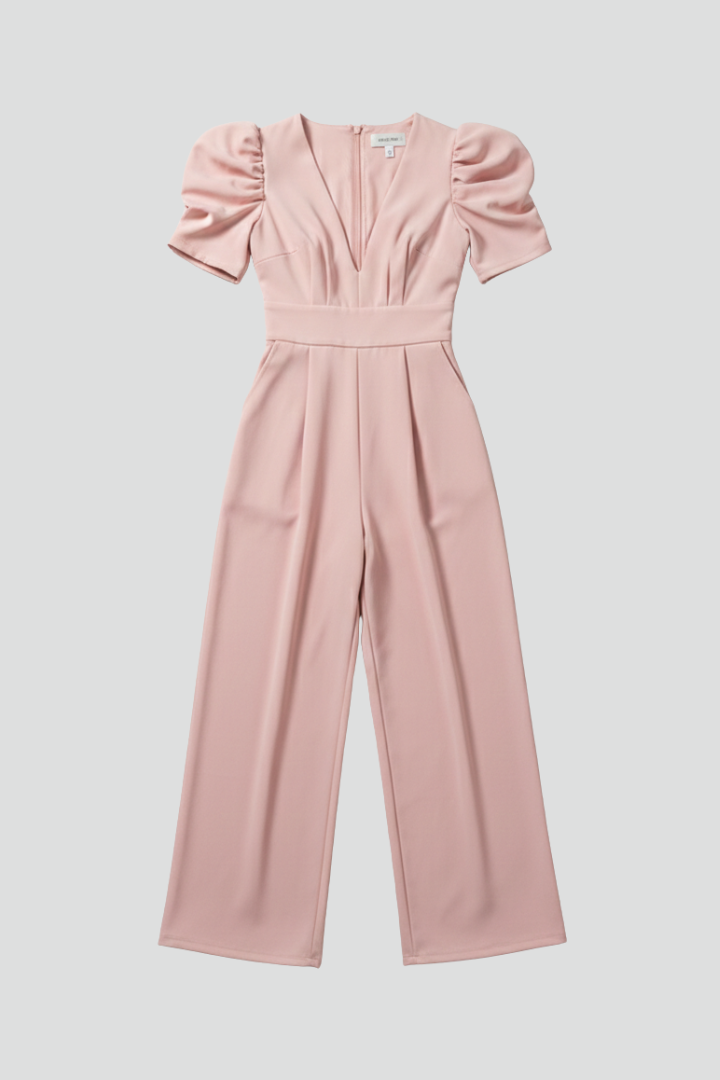 Women’s Jumpsuit with V Neckline and Puff Sleeves
