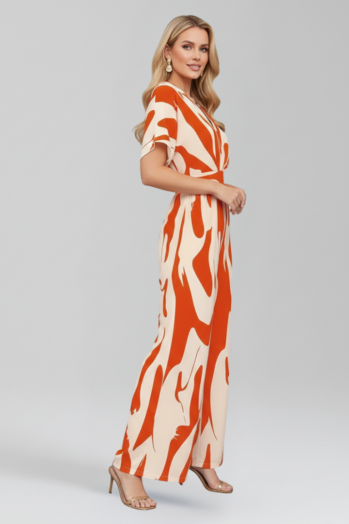 Women’s Jumpsuit with V Neckline and Short Sleeves