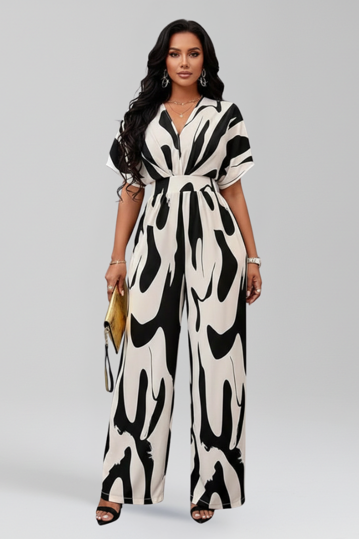 Women’s Jumpsuit with V Neckline and Short Sleeves