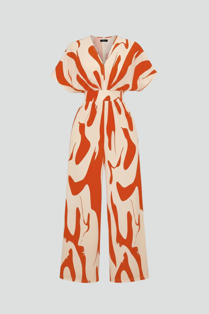 Women’s Jumpsuit with V Neckline and Short Sleeves