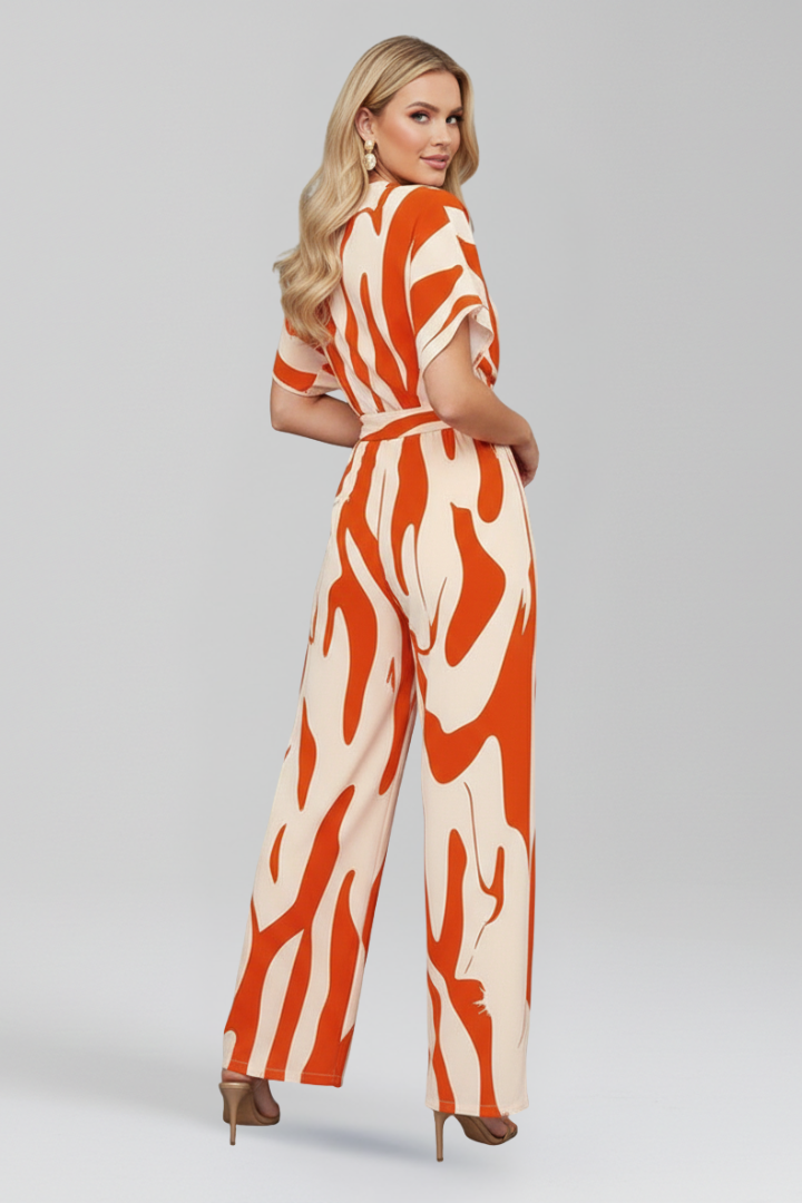 Women’s Jumpsuit with V Neckline and Short Sleeves