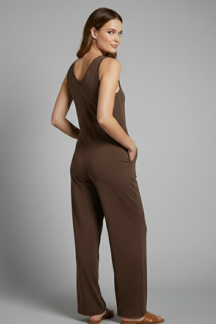 Women’s Jumpsuit with V Neckline and Sleeveless Cut
