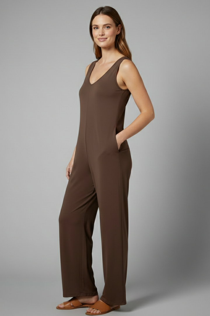 Women’s Jumpsuit with V Neckline and Sleeveless Cut