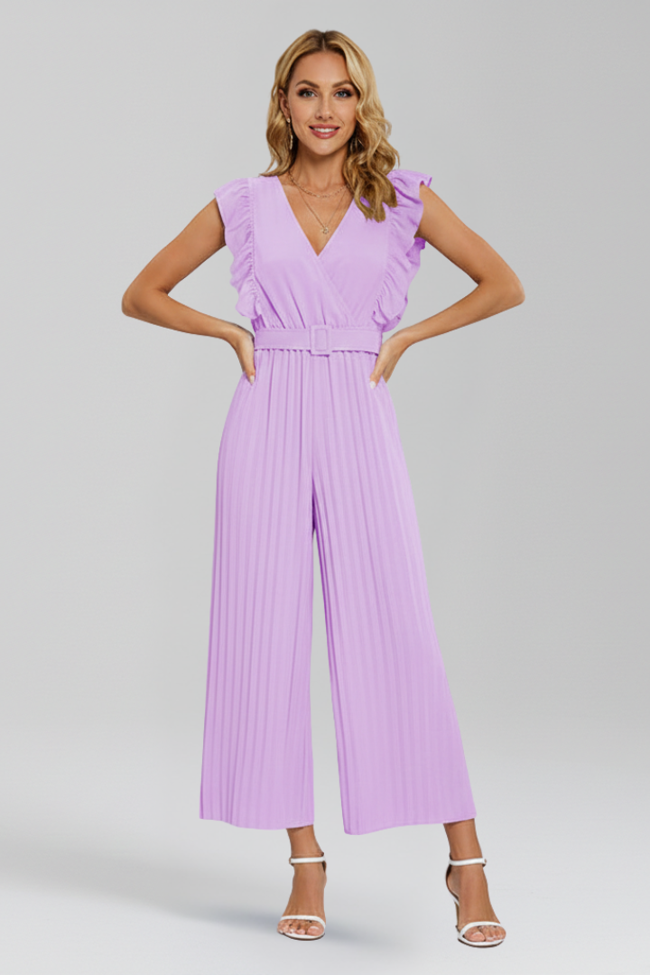 Women’s Jumpsuit with V Neckline and Waist Belt