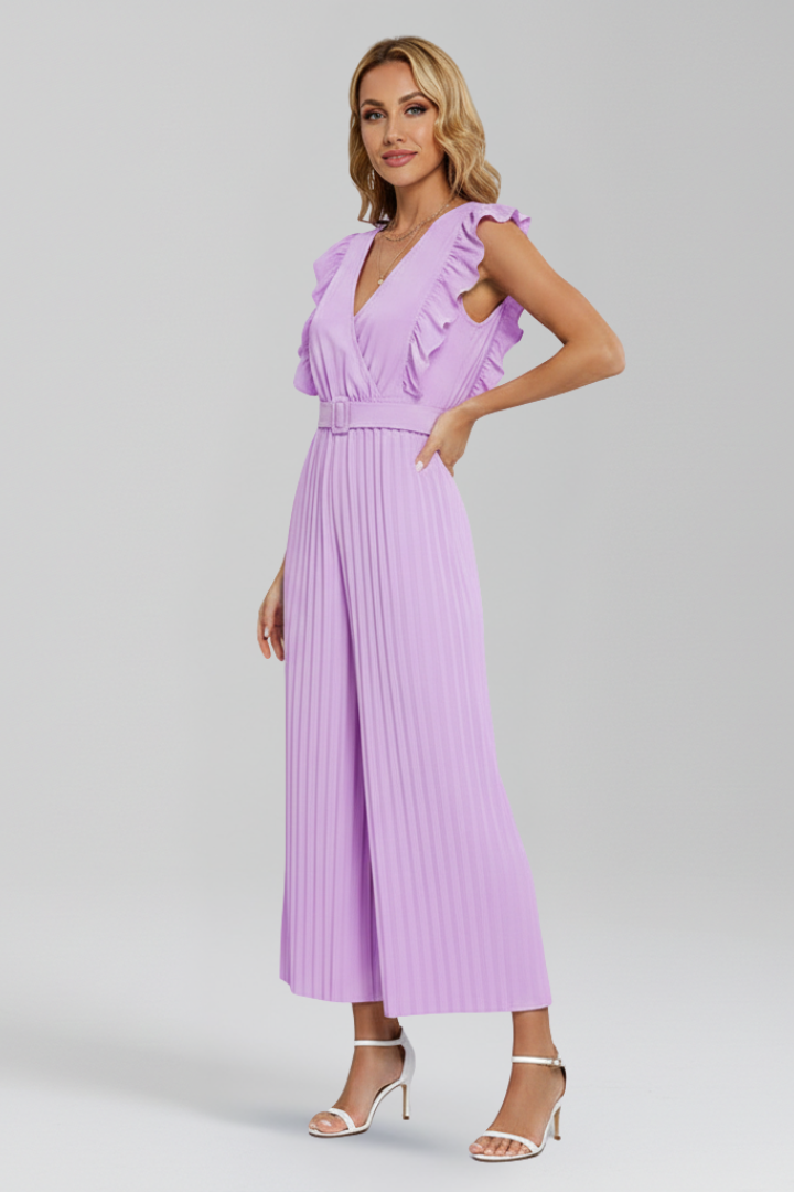 Women’s Jumpsuit with V Neckline and Waist Belt