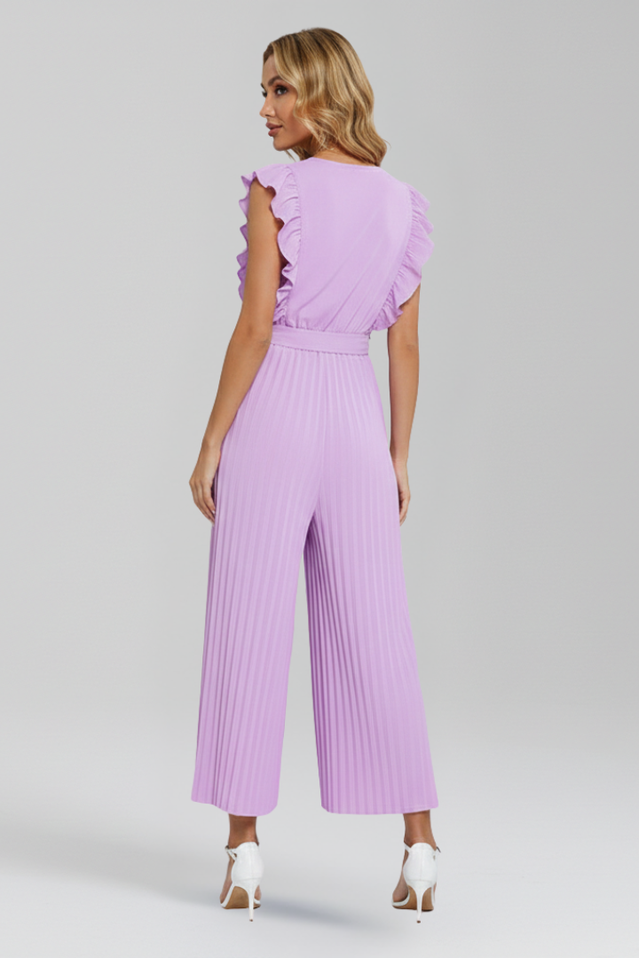 Women’s Jumpsuit with V Neckline and Waist Belt