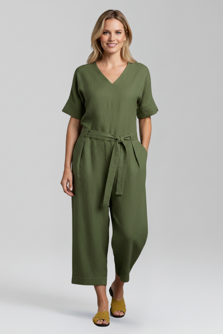 Women’s Jumpsuit with V Neckline and Waist Tie