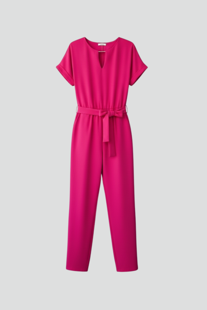 Women’s Jumpsuit with V Neckline and Waist Tie
