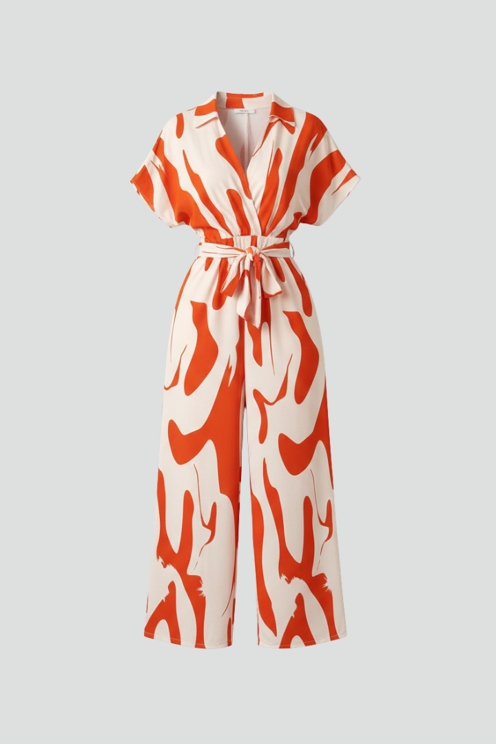 Women’s Jumpsuit with V Neckline and Waist Tie