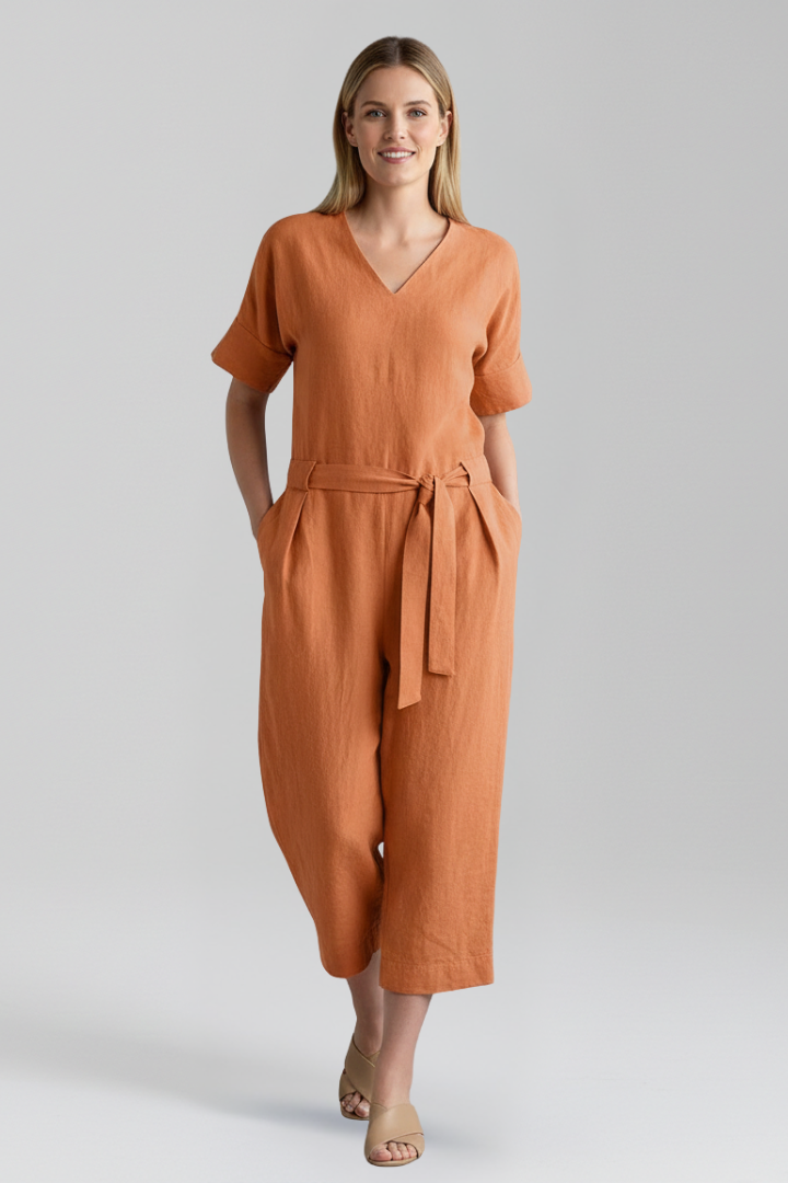 Women’s Jumpsuit with V Neckline and Waist Tie