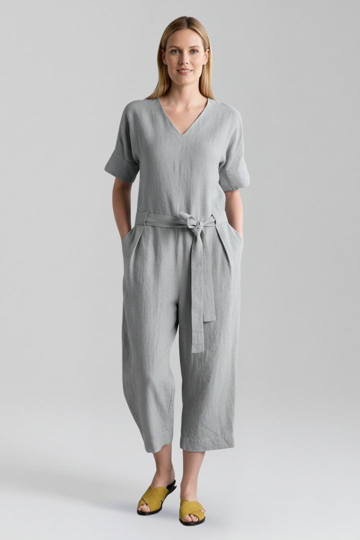 Women’s Jumpsuit with V Neckline and Waist Tie