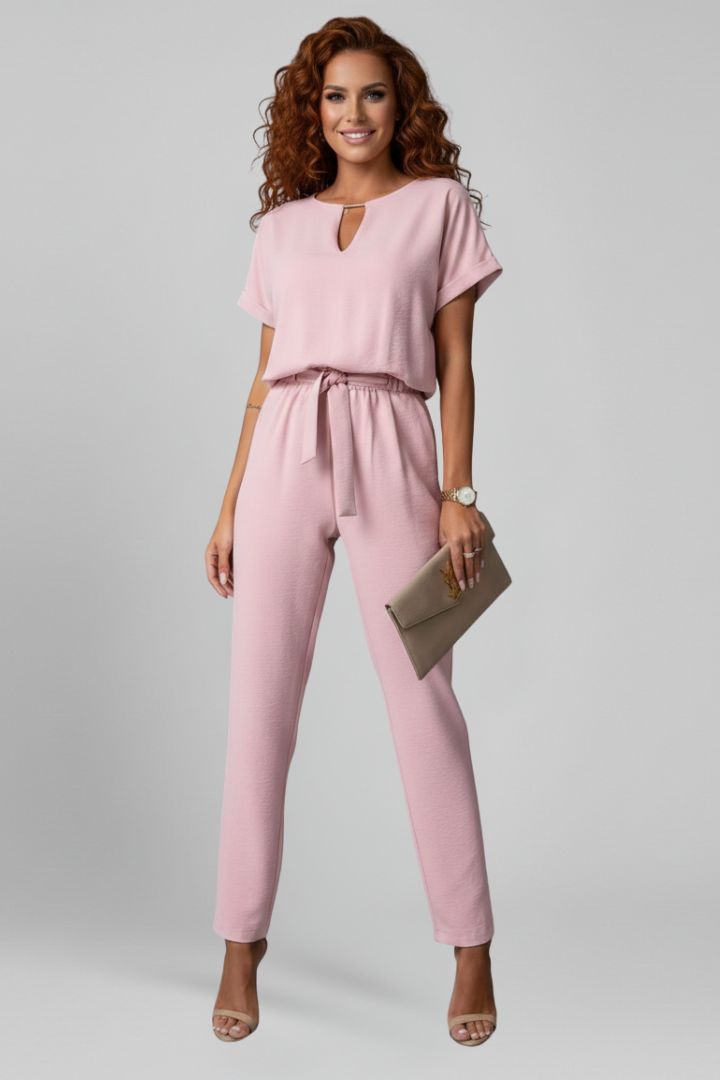 Women’s Jumpsuit with V Neckline and Waist Tie