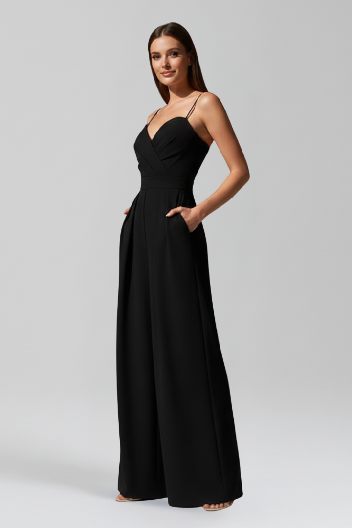 Women’s Jumpsuit with V Neckline and Wide Legs