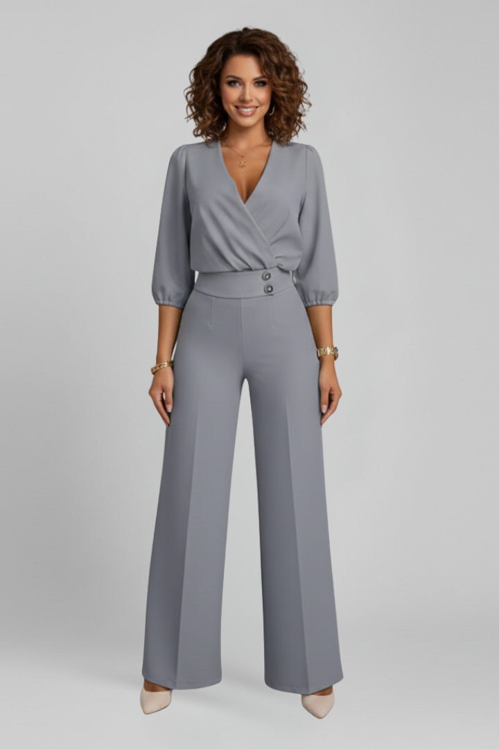 Women’s Jumpsuit with V Neckline and Wide Legs