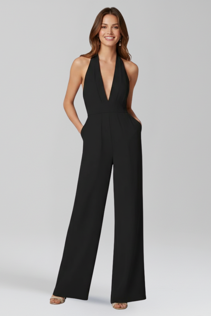 Women’s Jumpsuit with V Neckline and Wide Legs