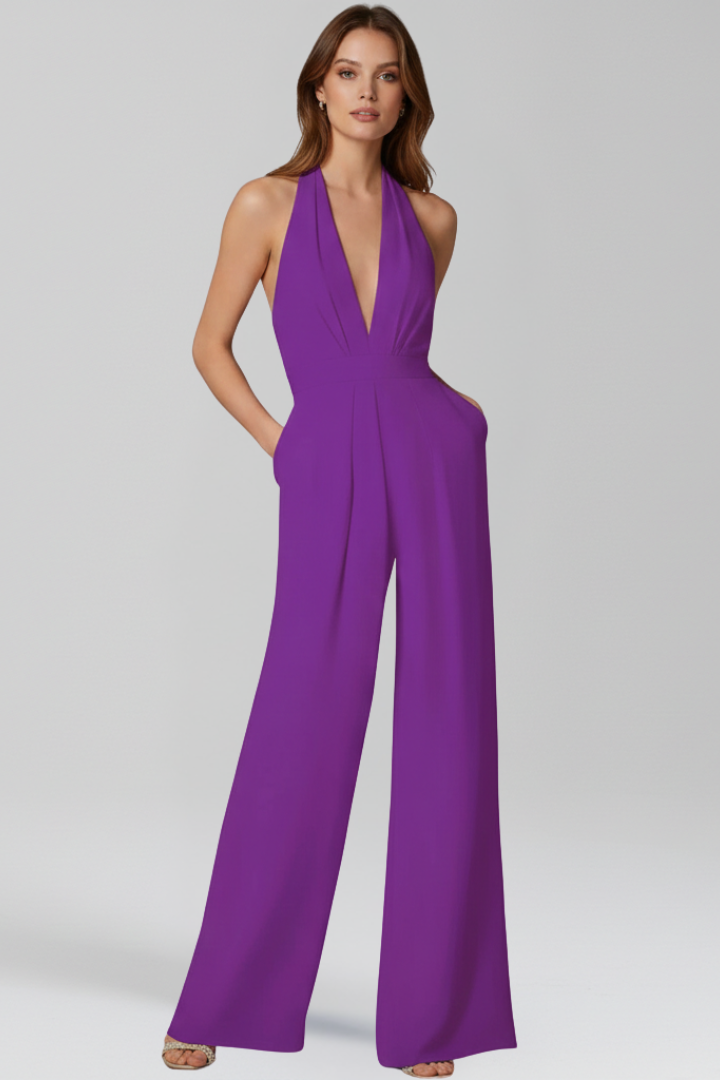 Women’s Jumpsuit with V Neckline and Wide Legs