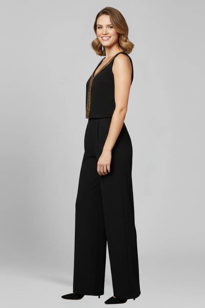 Women’s Jumpsuit with V Neckline and Wide Legs