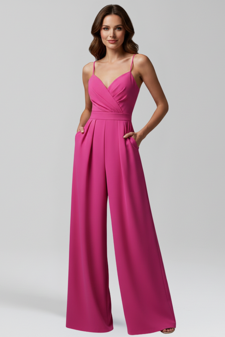 Women’s Jumpsuit with V Neckline and Wide Legs