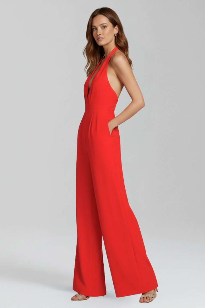 Women’s Jumpsuit with V Neckline and Wide Legs