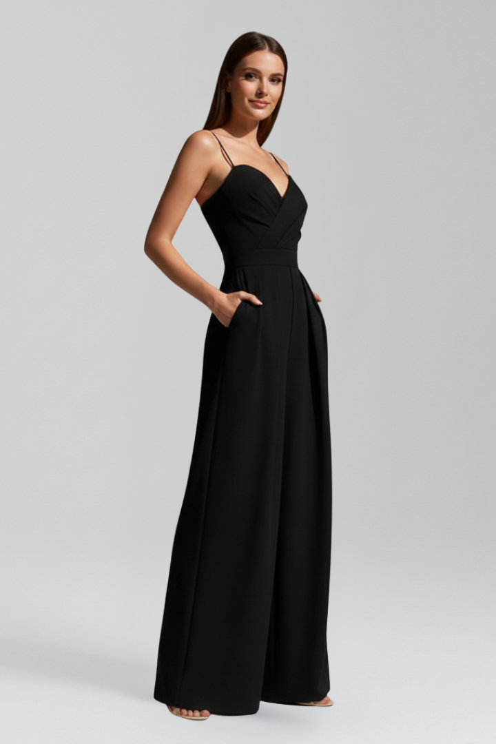 Women’s Jumpsuit with V Neckline and Wide Legs