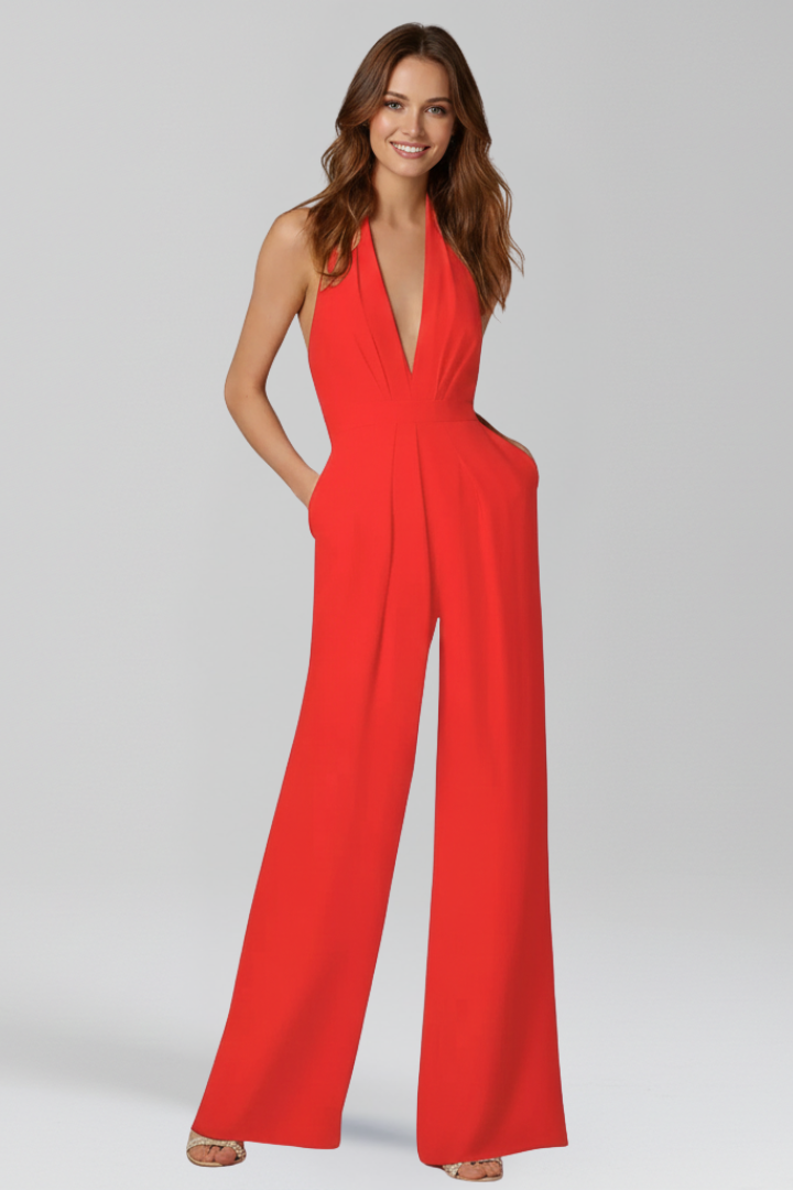 Women’s Jumpsuit with V Neckline and Wide Legs