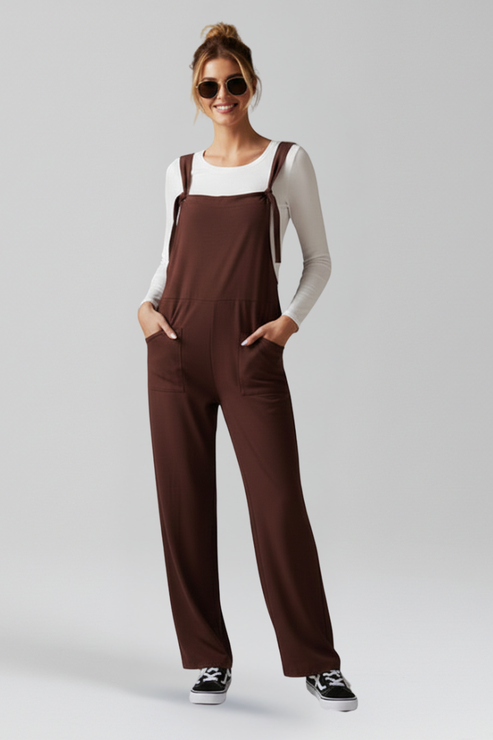 Women’s Jumpsuit with Wide Straps and Front Pockets