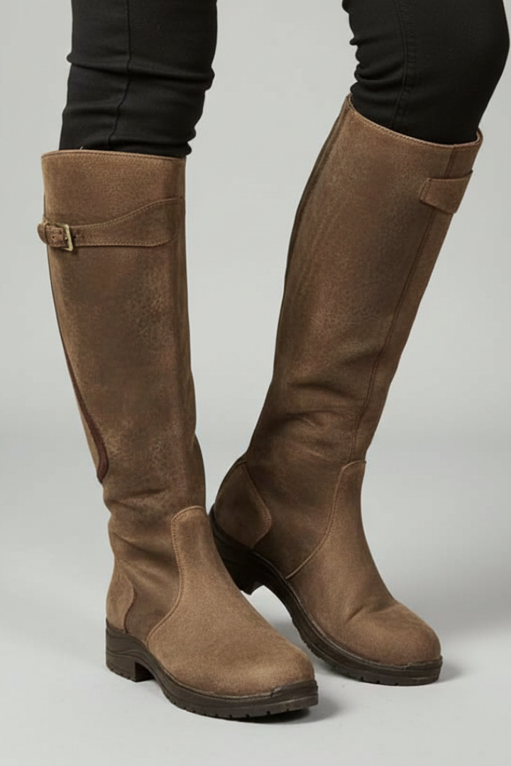 Women’s Knee-High Boots with Pull-On Design and Rubber Sole