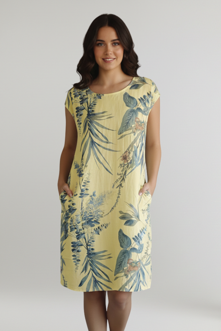 Women’s Knee-Length Dress with Printed Surface and Side Pockets