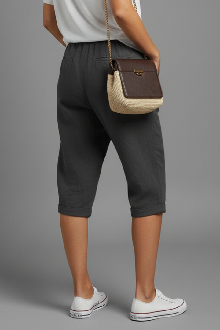 Women’s Knee-Length Trousers with High-Waisted Fit and Straight Legs