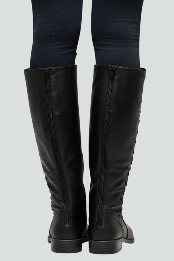 Women’s Knee Boots with Lace Front and Plain Upper